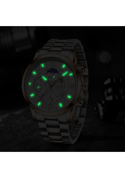 Altın Siyah S Lıge Kronograf Izle Erkekler Için Moda Paslanmaz Çelik Saatler Üst Marka Lüks Su Geçirmez Kuvars Kol Saati Ay Fazı Saatleri (Yurt Dışından) modelleri