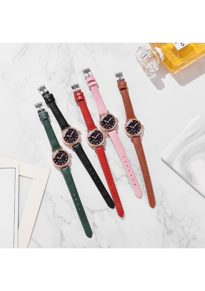 5 Adet Set Kırmızı Saat Seti Kadınlar Için Lüks Deri Analog Bayanlar Kuvars Kol Saati Moda Bilezik Izle Kadın Saat Relogio Feminino (Yurt Dışından)