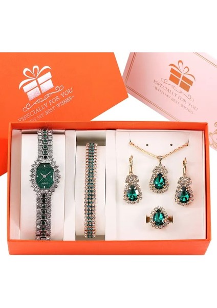 Izle Hediye Seti 11 Kadın Bilezik Saatler Lüks Elmas Kolye Küpe Seti Kız Arkadaşı Için Hediye Moda Zarif Yeşil Kuvars Saatı Reloj (Yurt Dışından)