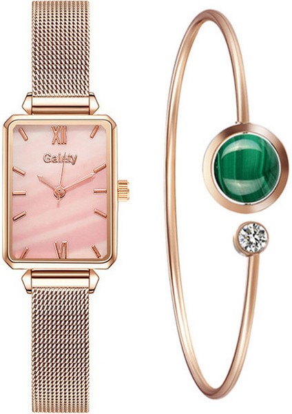 C Set Lüks Kadın Kare Kuvars Izle Yeşil Kadran Bilezik Saatler Kadınlar Için Moda Paslanmaz Çelik Kuvars Saat Bayanlar Kol Saati (Yurt Dışından)