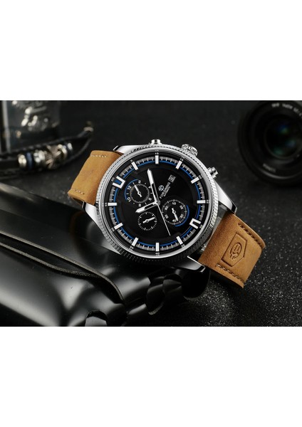 Altın Siyah Forsınıng Erkekler Otomatik Mekanik Saatı Deri Kayış Spor Izle 3 Alt Kadran Üst Marka Lüks Erkek Saat Reloj (Yurt Dışından)
