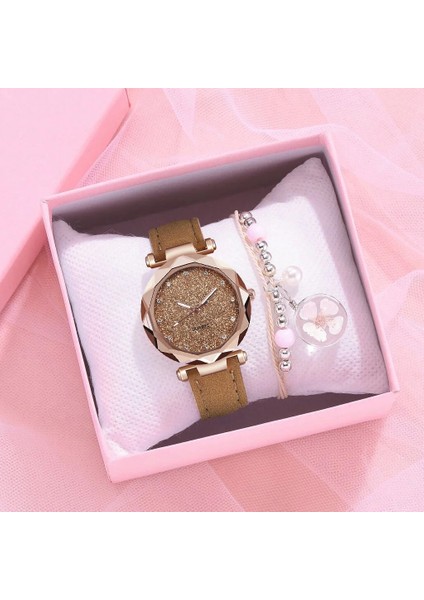Kırmızı Saat Seti Kadın Kuvars Izle Deri Kayış Lüks Yıldızlı Kadran Kol Saati Moda Sakura Bilezik Kadınlar Için Izle Reloj Mujer Montre (Yurt Dışından) modelleri