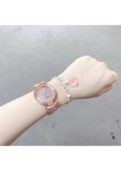 Kırmızı Saat Seti Kadın Kuvars Izle Deri Kayış Lüks Yıldızlı Kadran Kol Saati Moda Sakura Bilezik Kadınlar Için Izle Reloj Mujer Montre (Yurt Dışından) fırsatları