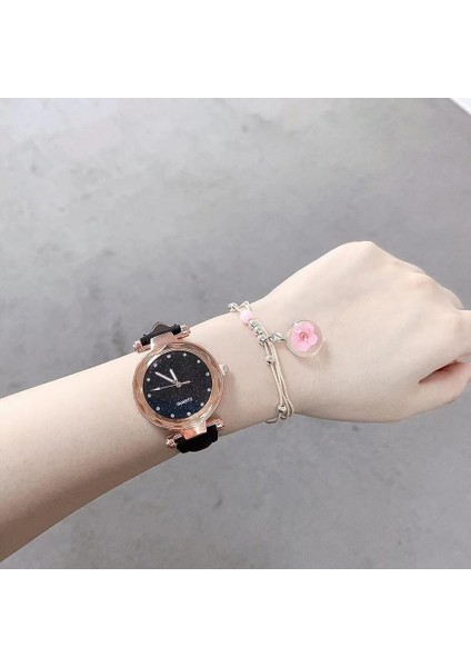 Kırmızı Saat Seti Kadın Kuvars Izle Deri Kayış Lüks Yıldızlı Kadran Kol Saati Moda Sakura Bilezik Kadınlar Için Izle Reloj Mujer Montre (Yurt Dışından) indirimleri