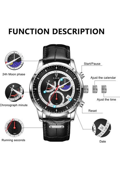 Siyah Lıge Erkek Saatler Iş Casual Izle Erkekler Için Orijinal Üst Marka Lüks Kol Saati Adam Kuvars Chronograph Su Geçirmez Saatler (Yurt Dışından) fırsatları