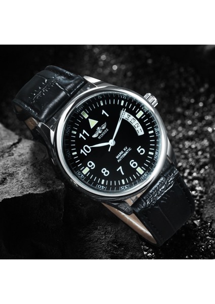Sıyah Askeri Izle Erkekler Minimalist Mekanik Erkek Saatler Top Marka Lüks Deri Kayış Takvim Unisex Kazanan Kol Saati Orologio (Yurt Dışından) indirimleri