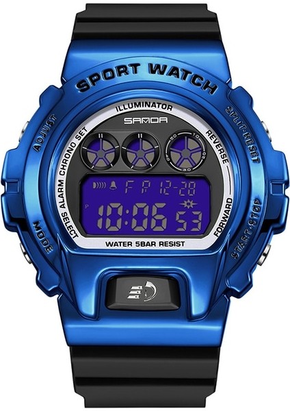 Siyah Mavi Sanda Marka Su Geçirmez Spor Izle Adam Için Lüks Aydınlık Chrono Kronometre Saat Uyku Modu Elektronik Hareketi Bilek Saatleri (Yurt Dışından)