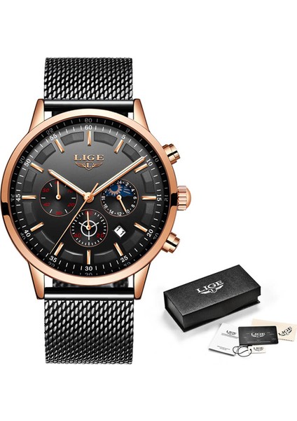 Gül Altın Siyah M Lıge Saat Erkekler Chronograph Mavi Izle Lüks Spor Tarihi Kuvars Saatler Erkek Su Geçirmez Aydınlık Saat Relogios Masculinos + Kutu (Yurt Dışından)