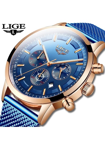 Gül Altın Siyah M Lıge Saat Erkekler Chronograph Mavi Izle Lüks Spor Tarihi Kuvars Saatler Erkek Su Geçirmez Aydınlık Saat Relogios Masculinos + Kutu (Yurt Dışından)