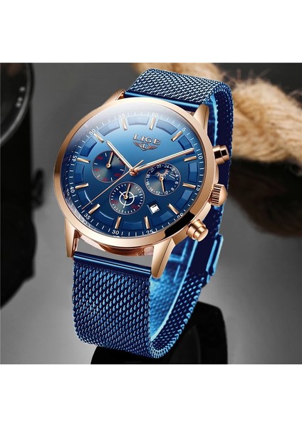 Gül Altın Siyah M Lıge Saat Erkekler Chronograph Mavi Izle Lüks Spor Tarihi Kuvars Saatler Erkek Su Geçirmez Aydınlık Saat Relogios Masculinos + Kutu (Yurt Dışından)