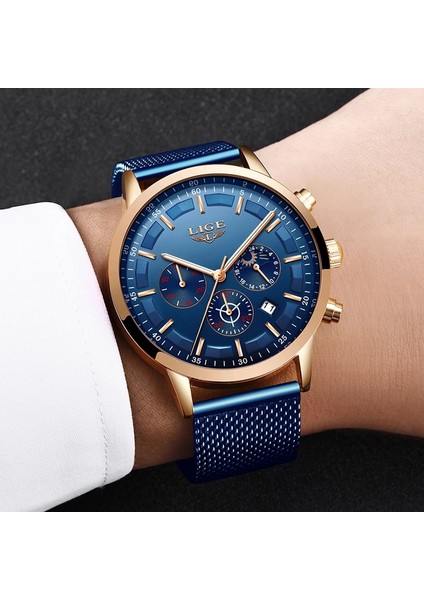 Gül Altın Siyah M Lıge Saat Erkekler Chronograph Mavi Izle Lüks Spor Tarihi Kuvars Saatler Erkek Su Geçirmez Aydınlık Saat Relogios Masculinos + Kutu (Yurt Dışından)