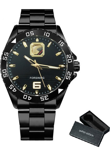 Bo Sıyah Altın Forsınıng Altın Erkek Saatler Üst Marka Lüks Otomatik Mekanik Izle Erkekler Çelik Kayış Kraliyet Iş Saati Reloj Hombre 2020 (Yurt Dışından)