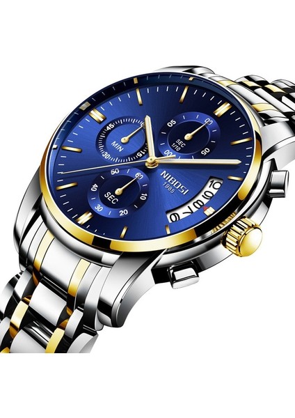 D Nıbosı Erkek Saatler Lüks Marka Askeri Spor Altın Izle Erkekler Iş Kol Saati Chronograph Quartz Saat Relogio Masculino (Yurt Dışından)