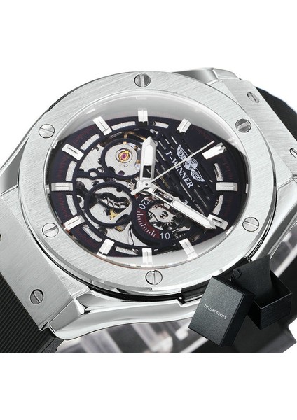 Bo Gümüş Sıyah Kazanan Saatler Erkek 2021 Otomatik Mekanik Izle Erkekler Lüks Üst Marka Kol Saati Glow Erkek Saat Montre Homme Luxe (Yurt Dışından)
