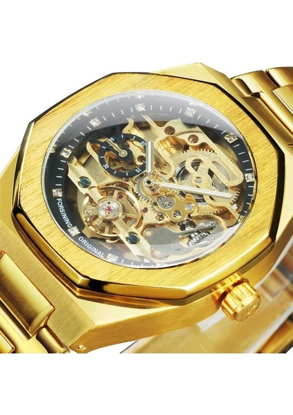 Altın-Sıyah Forsining Serin Tourbillon Otomatik Mekanik Erkek Saatler Altın Lüks Izle Metal Paslanmaz Çelik Saat Relogio Masculino (Yurt Dışından)