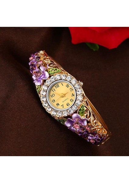 D Lüks Kadın Saatler Zarif Moda Kuvars Saatı Lüks Kristal Çiçek Bilezik Izle Kadın Reloj Dijital Montre Femme (Yurt Dışından)