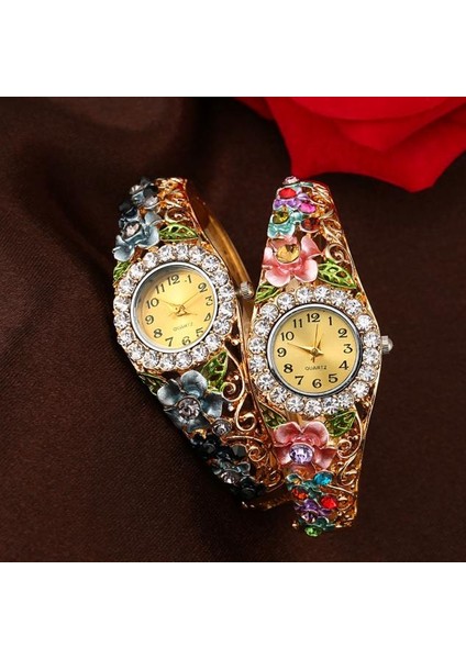 D Lüks Kadın Saatler Zarif Moda Kuvars Saatı Lüks Kristal Çiçek Bilezik Izle Kadın Reloj Dijital Montre Femme (Yurt Dışından) indirimleri