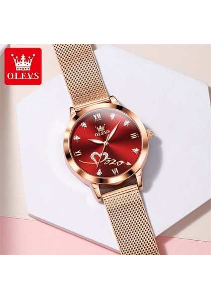 Gül Altın Kırmızı Olevs Gül Altın Kırmızı Kalp Kadran Kadın Saatler Lüks Kadınlar Için Izle Moda Rahat Kadın Bilezik Saatler Su Geçirmez Bayanlar (Yurt Dışından) fiyatları
