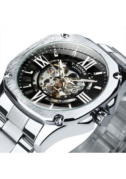 Gül Altın Beyaz Kazanan Mekanik Erkek Saatler Top Marka Lüks 2021 Otomatik Izle Erkekler Gül Altın Çelik Kayış Kare Bilek Saatleri (Yurt Dışından) fiyatları