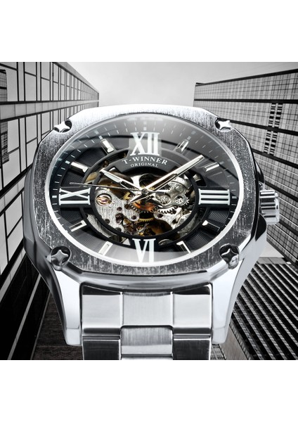 Gül Altın Beyaz Kazanan Mekanik Erkek Saatler Top Marka Lüks 2021 Otomatik Izle Erkekler Gül Altın Çelik Kayış Kare Bilek Saatleri (Yurt Dışından) fırsatları