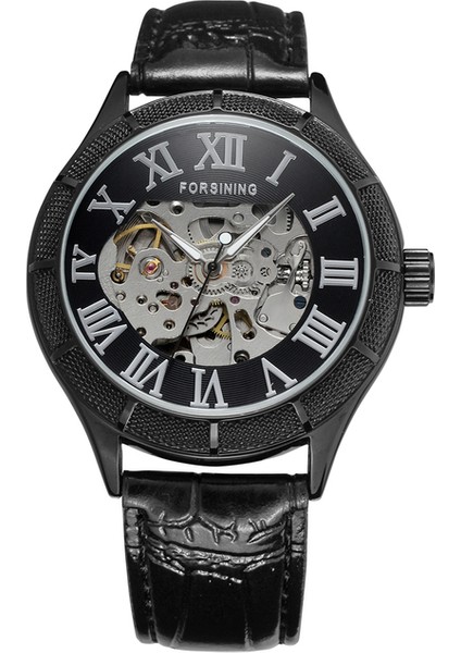 02 Forsınıng Basit Mekanik Saat Içi Boş Roma Dijital Ölçekli Delinebilir Mekanik Saat Dairesel Kemer Erkek Saati (Yurt Dışından)