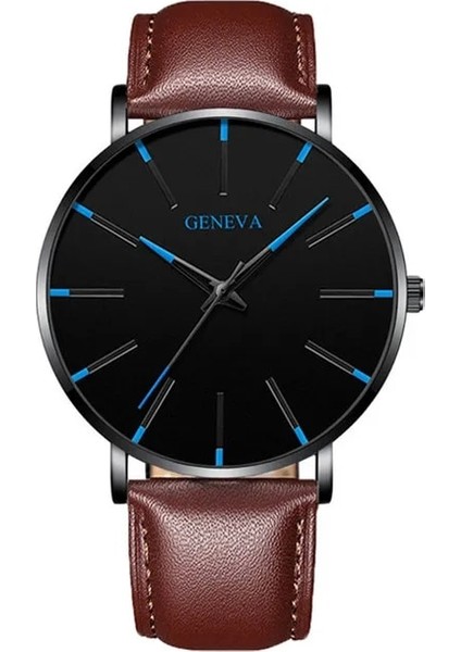 Deri Kahverengi Mavi Paslanmaz Çelik Hasır Kemer Kuvars Izle Erkekler Için Minimalist Ultra Ince Saat Moda Erkek Spor Deri Saat Relogio Masculino (Yurt Dışından)