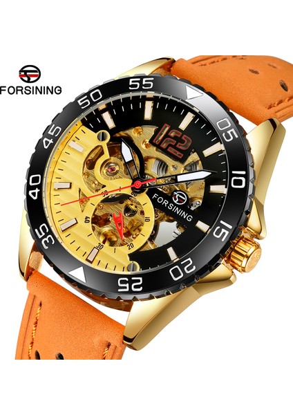 06 Forsınıng Erkek ve Kadın Saatleri Içi Boş Tırnak Terazisi Mekanik Saat Dişli Yuvarlak Turuncu Kayış Kol Saati Siyah Saat (Yurt Dışından) fiyatları