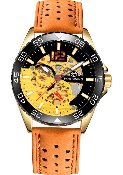 06 Forsınıng Erkek ve Kadın Saatleri Içi Boş Tırnak Terazisi Mekanik Saat Dişli Yuvarlak Turuncu Kayış Kol Saati Siyah Saat (Yurt Dışından) modelleri