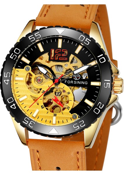 06 Forsınıng Erkek ve Kadın Saatleri Içi Boş Tırnak Terazisi Mekanik Saat Dişli Yuvarlak Turuncu Kayış Kol Saati Siyah Saat (Yurt Dışından) fırsatları