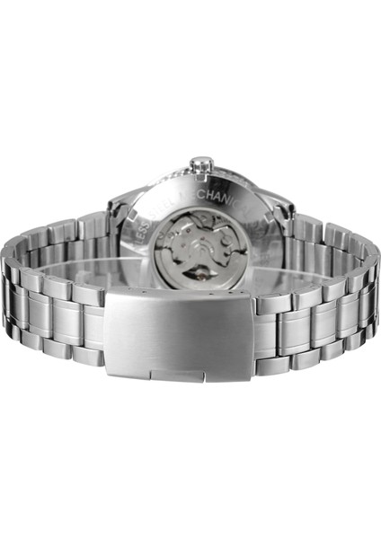 Gümüş Forsınıng Basit Rüzgar Mekanik Saat Gümüş Siyah Içi Boş Dairesel Mekanik Hareket Saati Çelik Bant Erkek ve Kadın Saati (Yurt Dışından) indirimleri