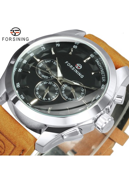 Rg-Black Forsining Spor Otomatik Mekanik Saat Erkekler Için Çok Fonksiyonlu Alt Kadranlar Moda Lüks Çılgın At Deri Kayış Aydınlık (Yurt Dışından)