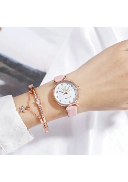 Siyah Yeni Moda Kadın Saatler Bayanlar Gül Altın Taç Aydınlık Bilek Saatler Kadın Ince Deri Kayış Bilezik Izle Relogio Feminino (Yurt Dışından) fırsatları