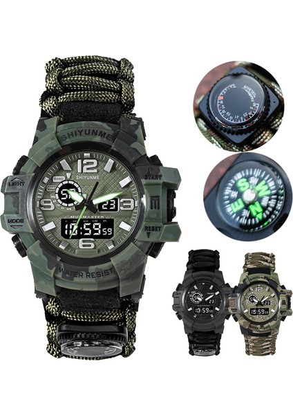 Kamuflaj Haki Doğa Sporları Erkek Saatler Pusula Termometre Askeri Kuvars Izle Erkekler Su Geçirmez LED Dijital Erkek Saat Relogio Masculino (Yurt Dışından)