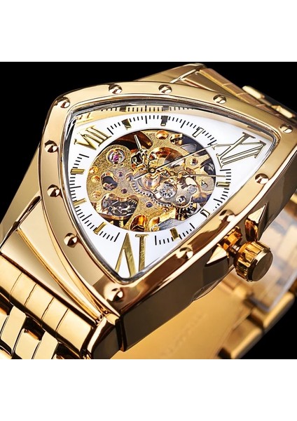 GMT1199-1 Duncougar Üçgen Kadran Otomatik Izle Siyah Gümüş Paslanmaz Çelik Mekanik Saat Üst Marka Erkek Saat (Yurt Dışından)