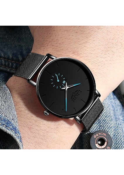 Siyah Mavi Lıge Üst Marka Lüks Kuvars Erkek Saatler Moda Iş Erkekler Için Basit Örgü Kemer Izle Rahat Su Geçirmez Spor Reloj Hombre (Yurt Dışından) indirimleri