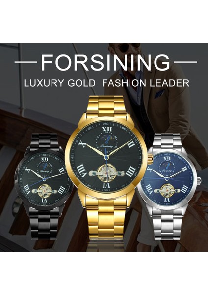 Gümüş Mavı Tourbillon Erkek Izle Otomatik Mekanik Saatler Erkekler Için Üst Marka Lüks Paslanmaz Çelik Kayış Ay Fazı Orologio Uomo Hediye (Yurt Dışından) fırsatları