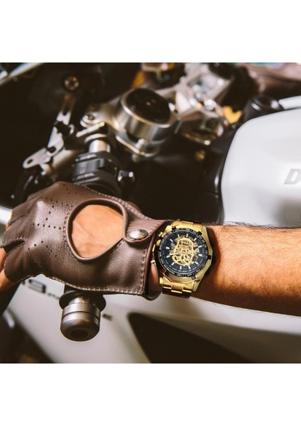 Altın Sıyah Altın Kazanan Resmi Erkek Saatler Top Marka Lüks Otomatik Mekanik Izle Erkekler Çelik Kayış Hip Hop Kafatası Iskeleti Dial Bilek Izle (Yurt Dışından) fırsatları