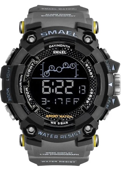 Gri Siyah Smael Erkek Izle Askeri Suya Dayanıklı Spor Saatler Ordu Büyük Arama LED Dijital Saatı Kronometre Erkek 1802 Saat (Yurt Dışından)