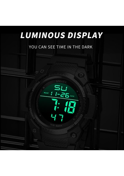 Siyah Erkek Saatler Dijital Smael Izle Su Geçirmez LED Saat Alarm Reloj Hombre Kronometre Siyah Kol Saati 1335 Spor Saatler Dijital (Yurt Dışından)