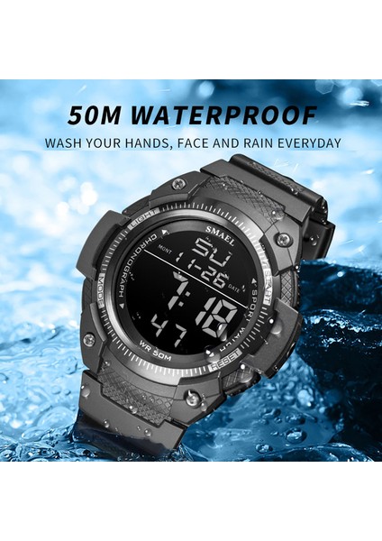 Siyah Erkek Saatler Dijital Smael Izle Su Geçirmez LED Saat Alarm Reloj Hombre Kronometre Siyah Kol Saati 1335 Spor Saatler Dijital (Yurt Dışından)