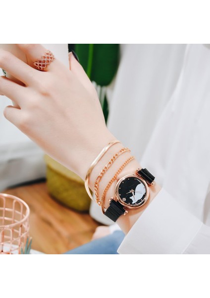 5 Adet Kahve Seti-B 4 Adet Set Kadın Saatler Lüks Elbise Manyetik Kedi Desen Pembe Bayanlar Izle Bayanlar Bilezik Izle Relogio Feminino Dropshipping (Yurt Dışından)