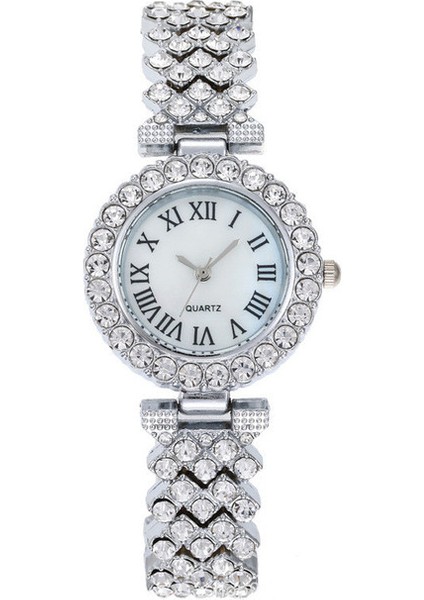 Gümüş Kadın Elmas Izle Yuvarlak Arama Bilezik Saatler Set Bayanlar Çelik Kemer Bandı Kuvars Kol Saati Kadın Saat Zegarek Damski Izle (Yurt Dışından)