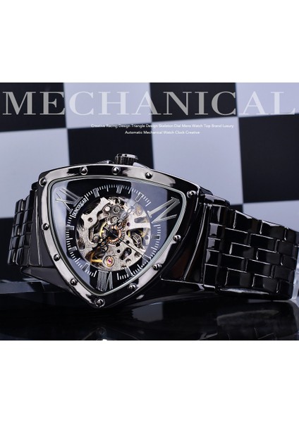 GMT1199-1 Duncougar Siyah Üçgen Düzensiz Otomatik Mekanik Saat Paslanmaz Çelik Iş Spor Erkek Kol Saati (Yurt Dışından) modelleri