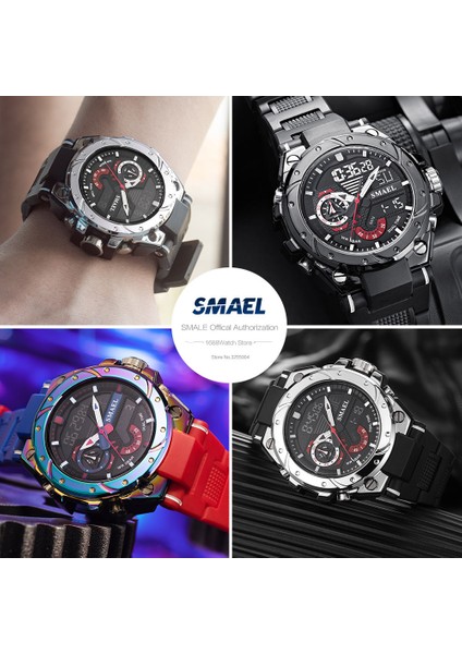 Mavi Kırmızı Smael Spor Saatler Erkekler Için Moda Çift Zamanlı Ekran Kol Saati Otomatik Tarih Kronograf Dijital Saat Часы Мужские Relogio 8060 (Yurt Dışından) fiyatları