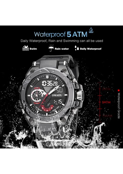 Mavi Kırmızı Smael Spor Saatler Erkekler Için Moda Çift Zamanlı Ekran Kol Saati Otomatik Tarih Kronograf Dijital Saat Часы Мужские Relogio 8060 (Yurt Dışından) modelleri