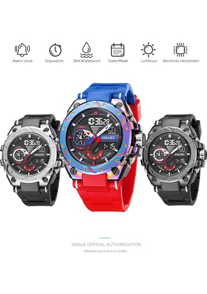 Mavi Kırmızı Smael Spor Saatler Erkekler Için Moda Çift Zamanlı Ekran Kol Saati Otomatik Tarih Kronograf Dijital Saat Часы Мужские Relogio 8060 (Yurt Dışından) indirimleri