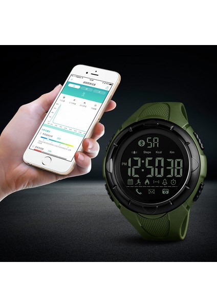 Yeşil Skmeı 1326 Erkek Dijital Saat Desteği Ios Android Işletim Sistemi Uygulama Mesajı Çağrı Hatırlatmak Koşucu Pedometre Spor Izle Siyah (Yurt Dışından)