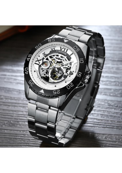 Gümüş Siyah Mekanik Saat Izle Yeni Spor Lüks Izle Erkek Saatler Üst Marka Montre Homme Saat Erkekler Otomatik Izle (Yurt Dışından) modelleri