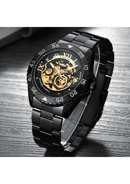 Gümüş Siyah Mekanik Saat Izle Yeni Spor Lüks Izle Erkek Saatler Üst Marka Montre Homme Saat Erkekler Otomatik Izle (Yurt Dışından) fırsatları