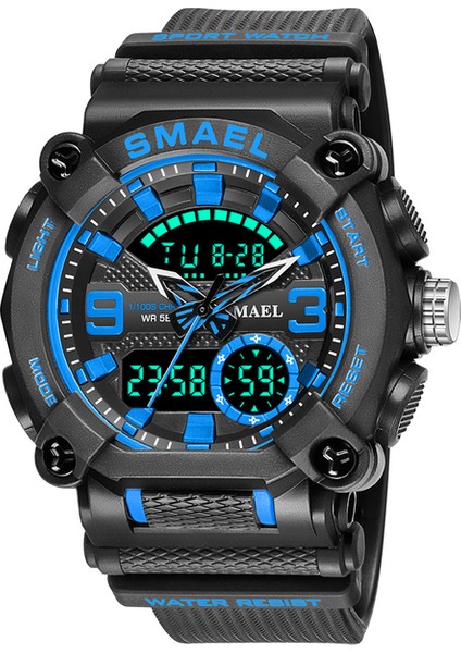 Siyah Mavi Askeri Izle Ordu Spor 50 M Su Geçirmez Büyük Kadran Saat LED Işık Hafta Ekran Kuvars Kol Saati Dijital 8052 Spor Saatler Erkekler (Yurt Dışından)